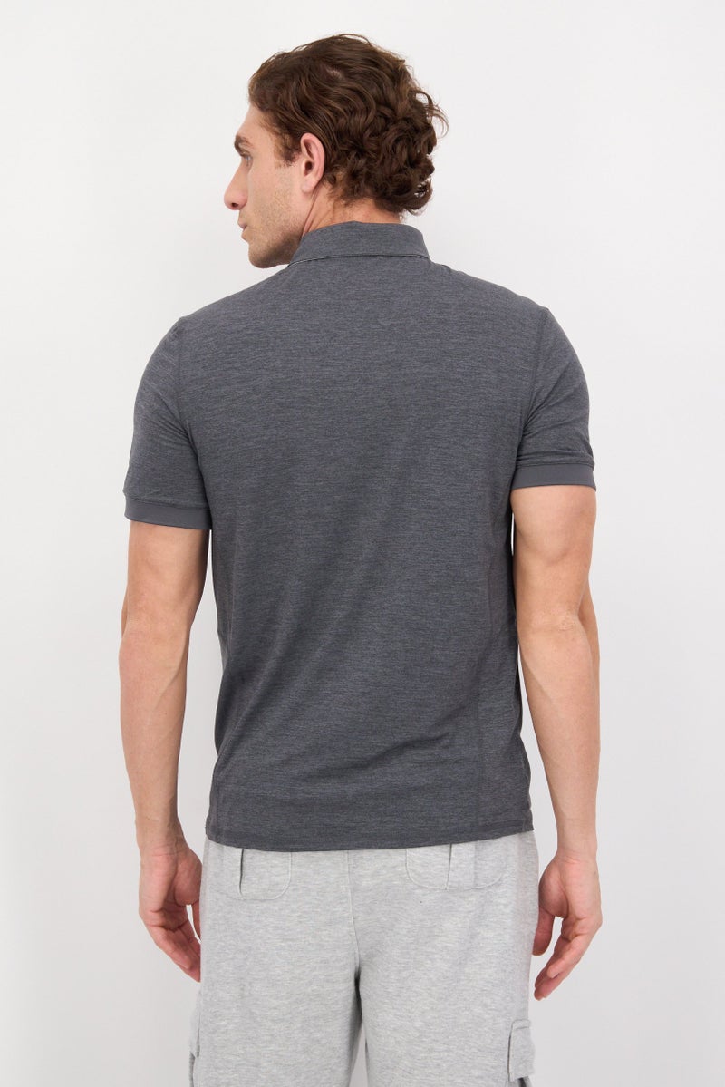 MOTION Men Sportswear Fit Short Sleeve Tennis Polo Shirt, Charcoal - Image 2